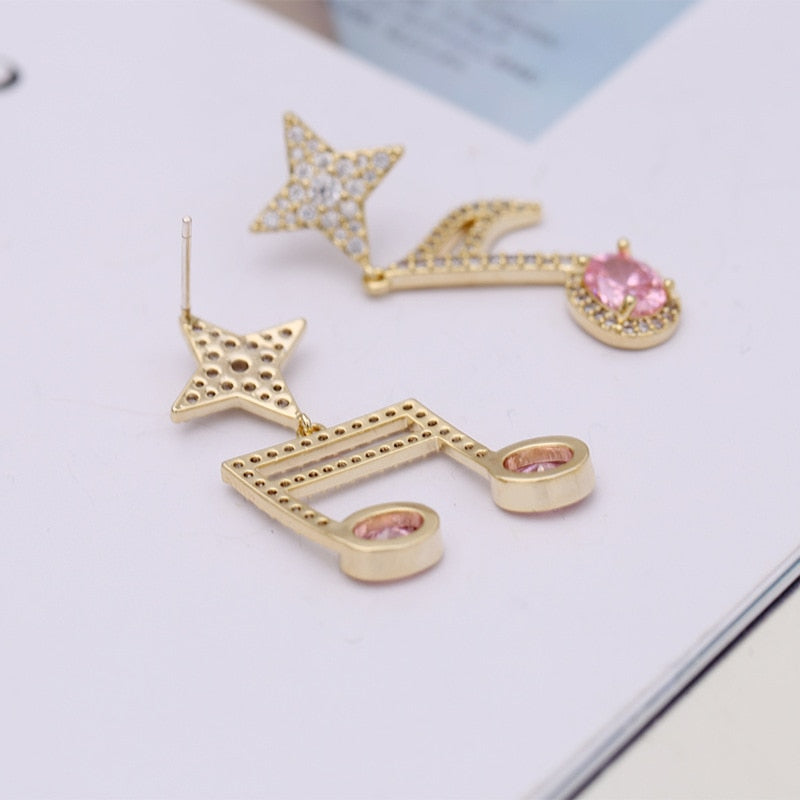 Shinny Music Notes Dangle Earrings