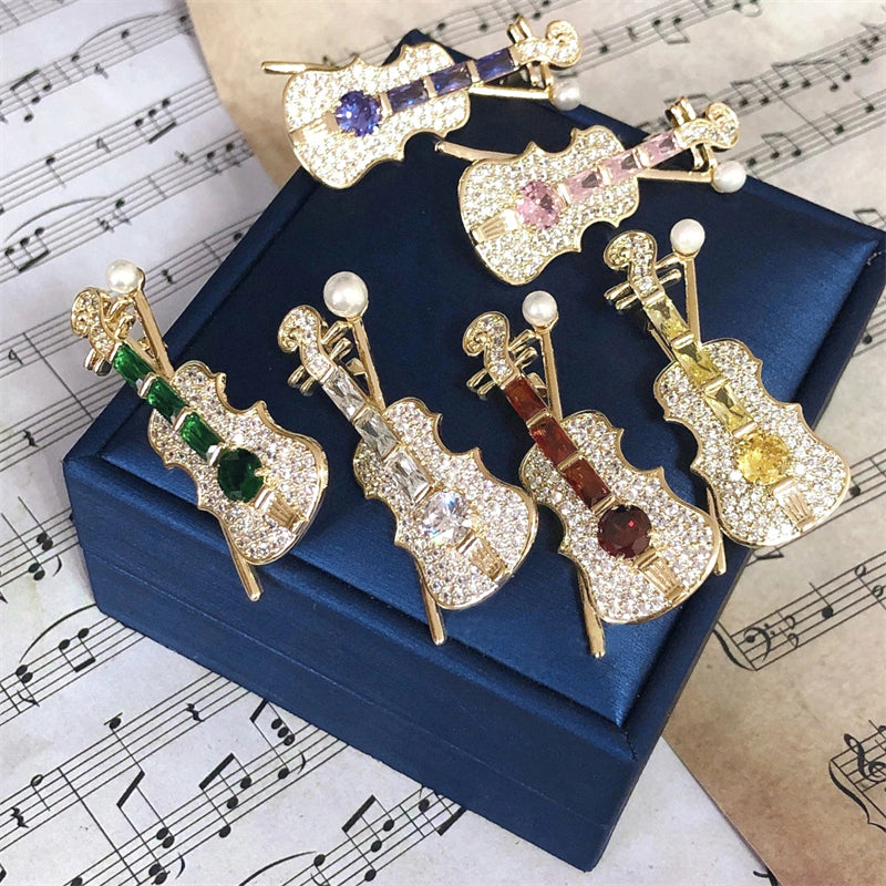 Violin Zircon Crystal Brooch