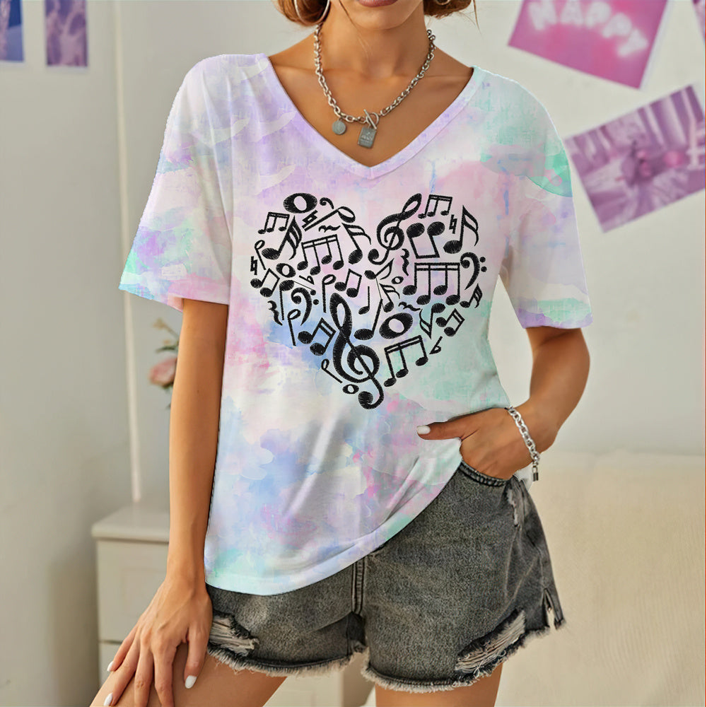 Music Style V Neck T-Shirt