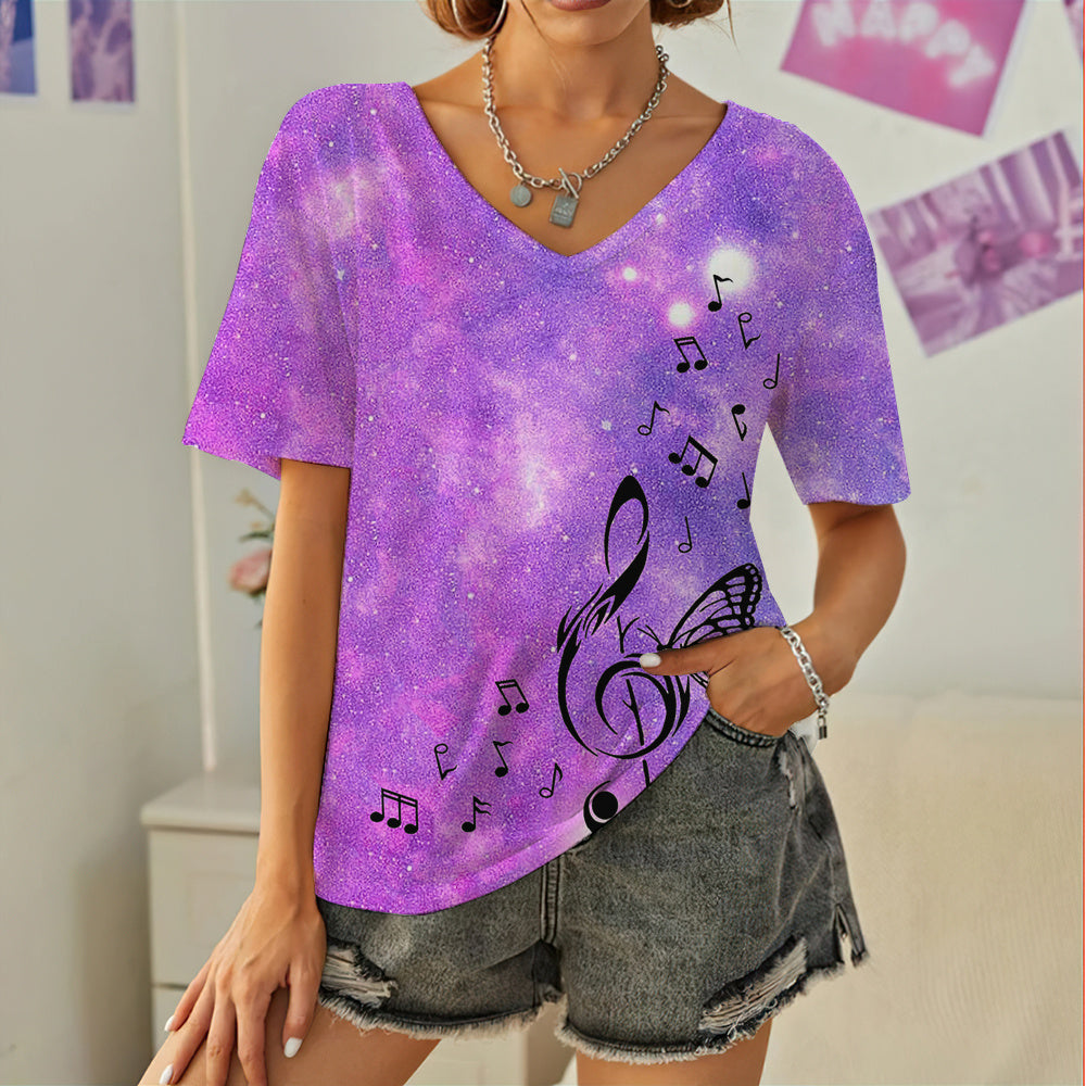 Music Style V Neck T-Shirt