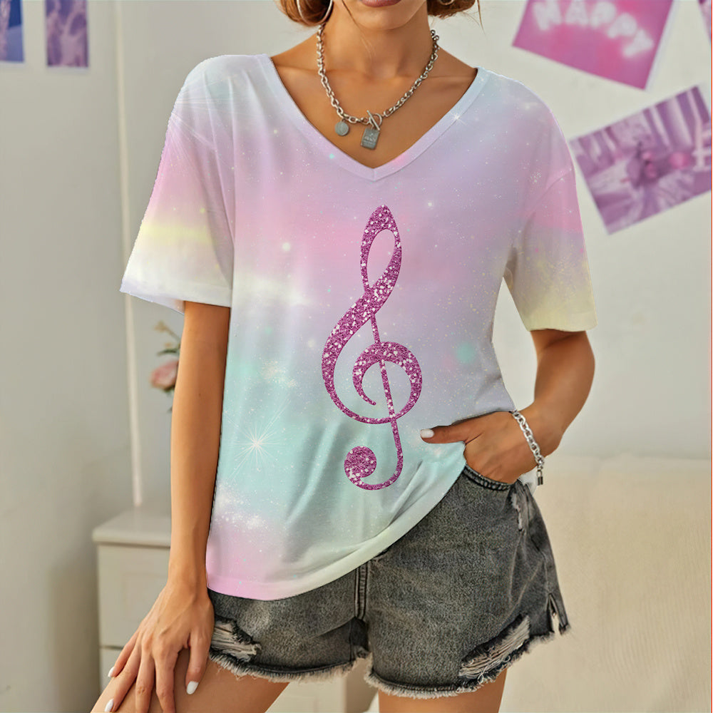Music Style V Neck T-Shirt