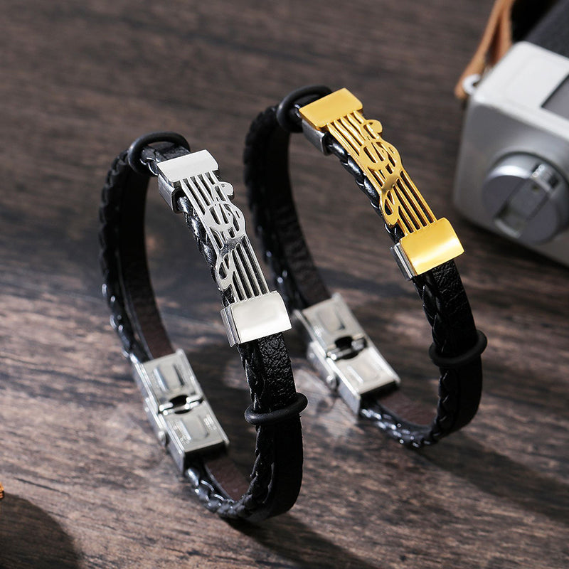 Treble Clef Note Leather Bracelet