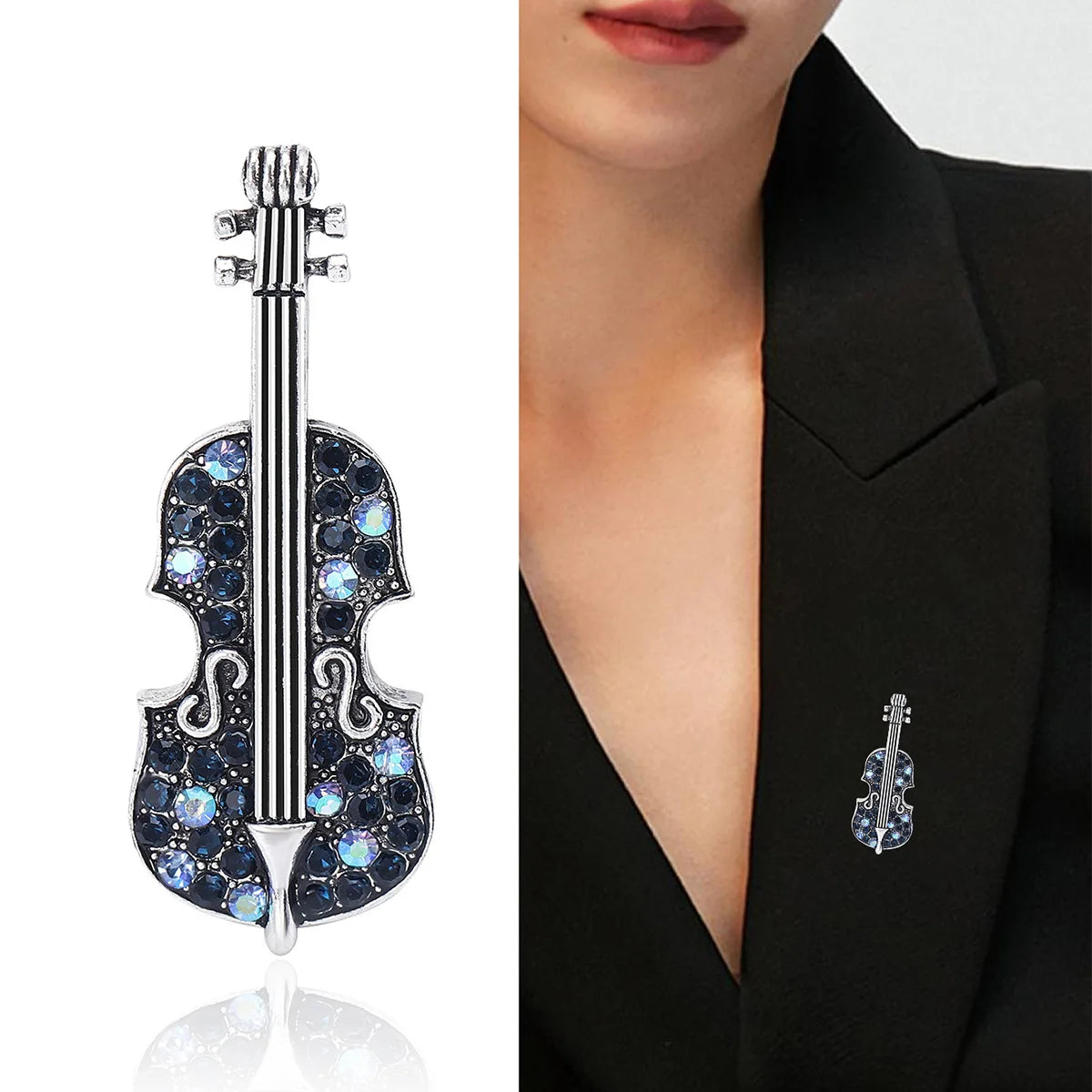 Shiny Violin Brooch Pin
