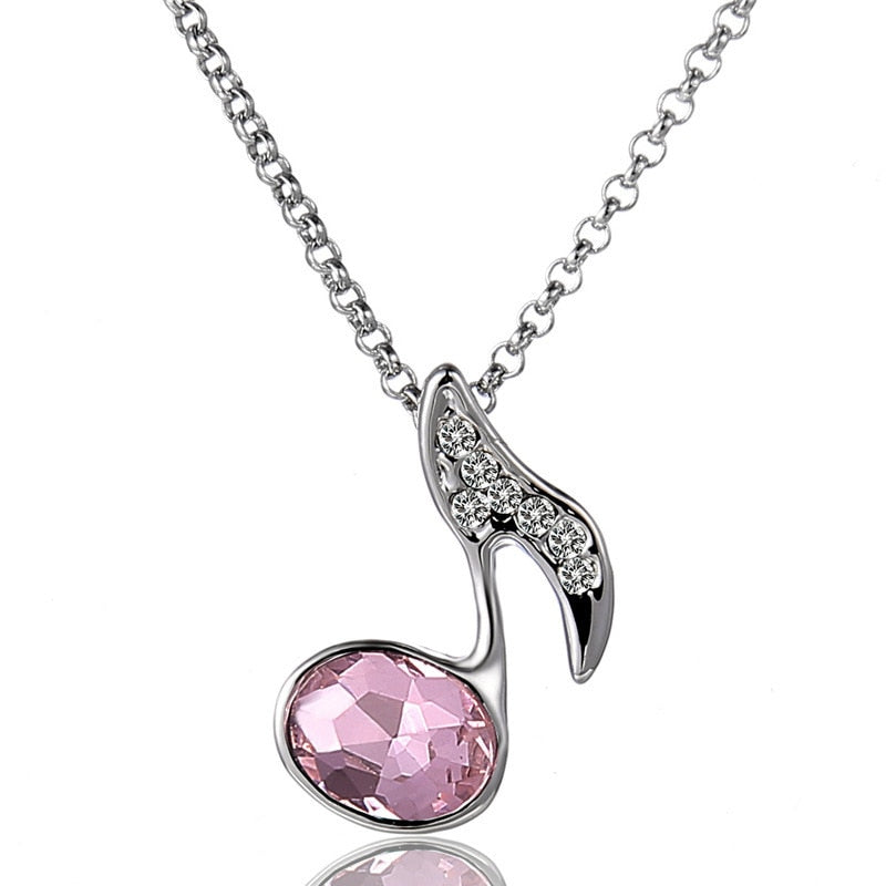 Free - Music Notes Crystal Silver Necklace