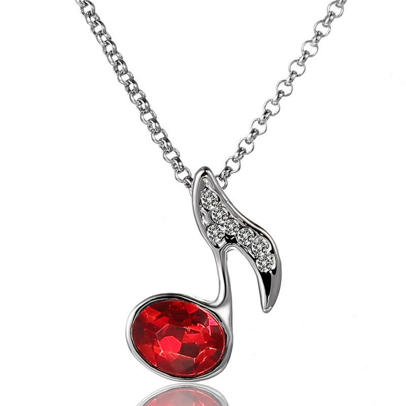 Free - Music Notes Crystal Silver Necklace