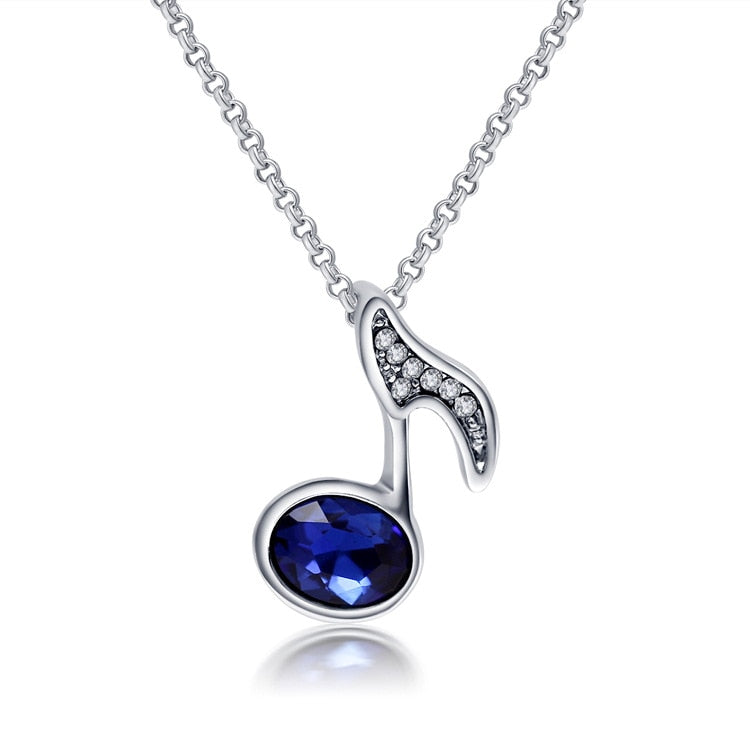 Free - Music Notes Crystal Silver Necklace