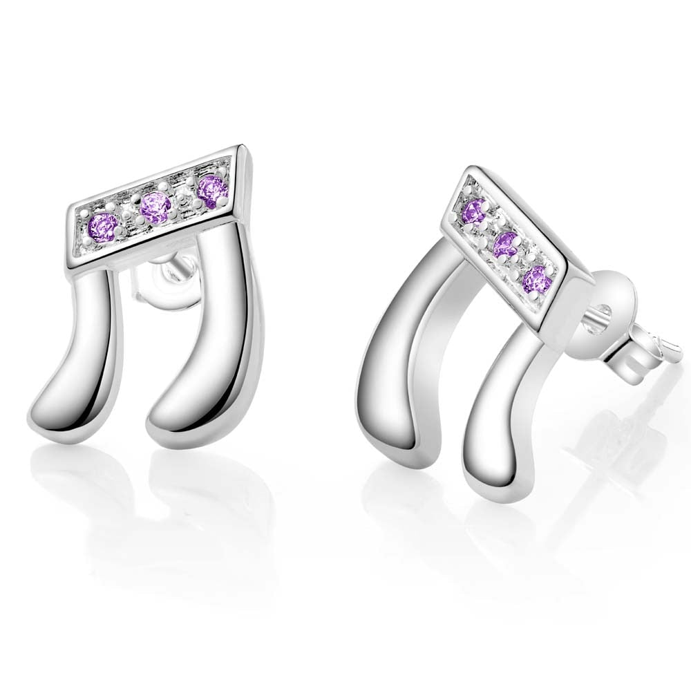 Purple Rhinestone Music Notes Earrings