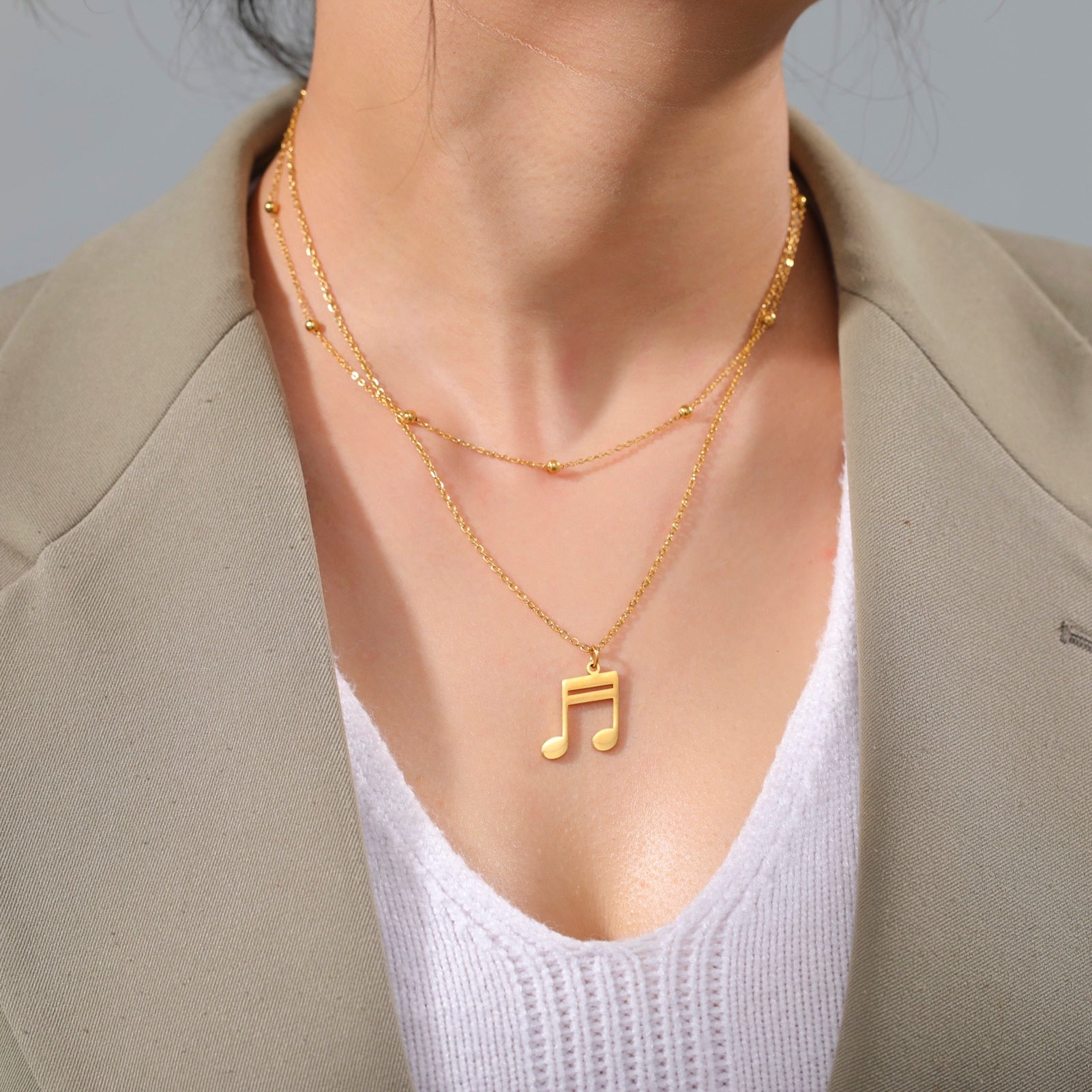 Double Chain Music Note Necklace