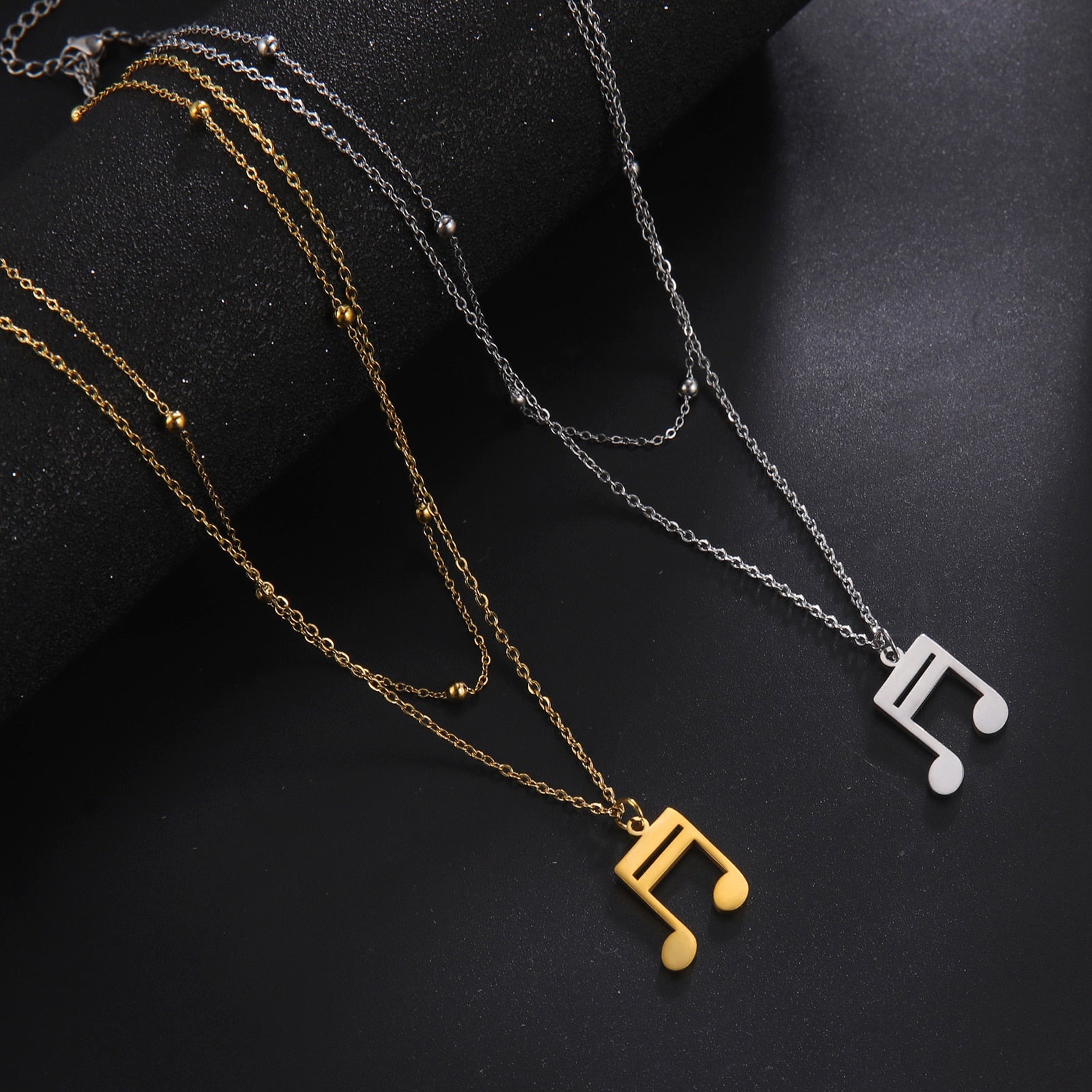 Double Chain Music Note Necklace