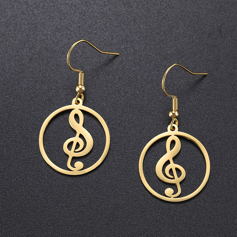 Treble Clef Round Earrings