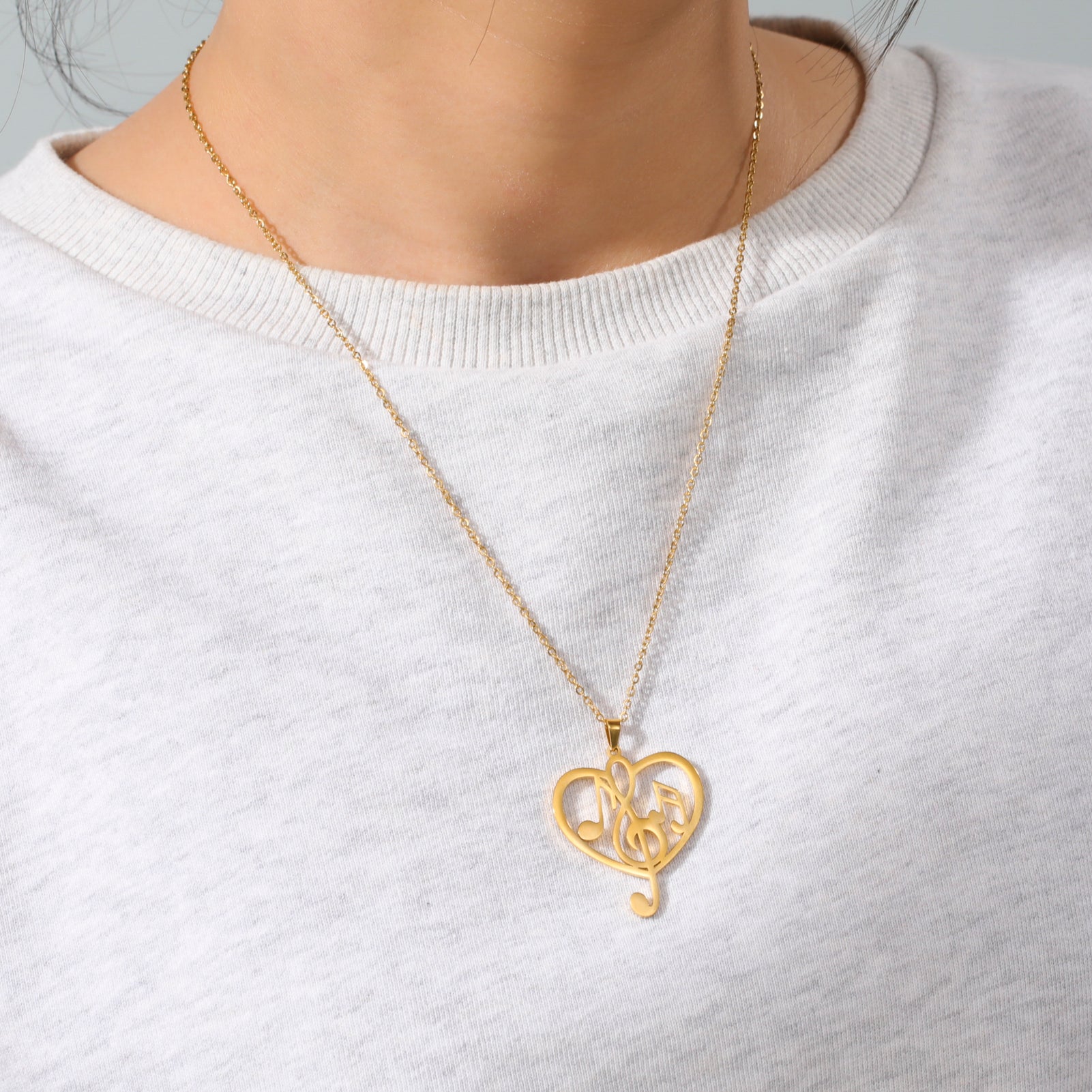 Hollow Heart Music Notes Necklace