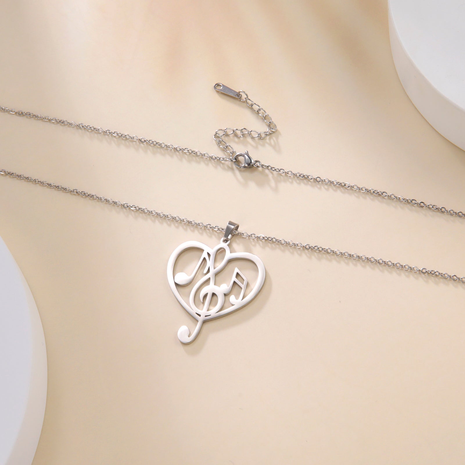 Hollow Heart Music Notes Necklace