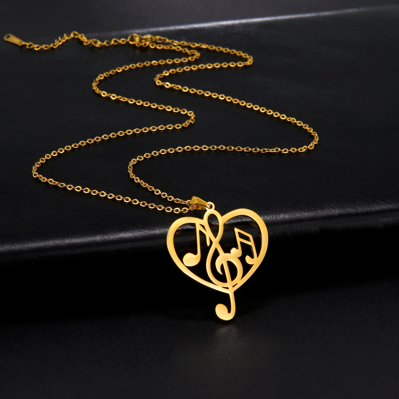 Hollow Heart Music Notes Necklace