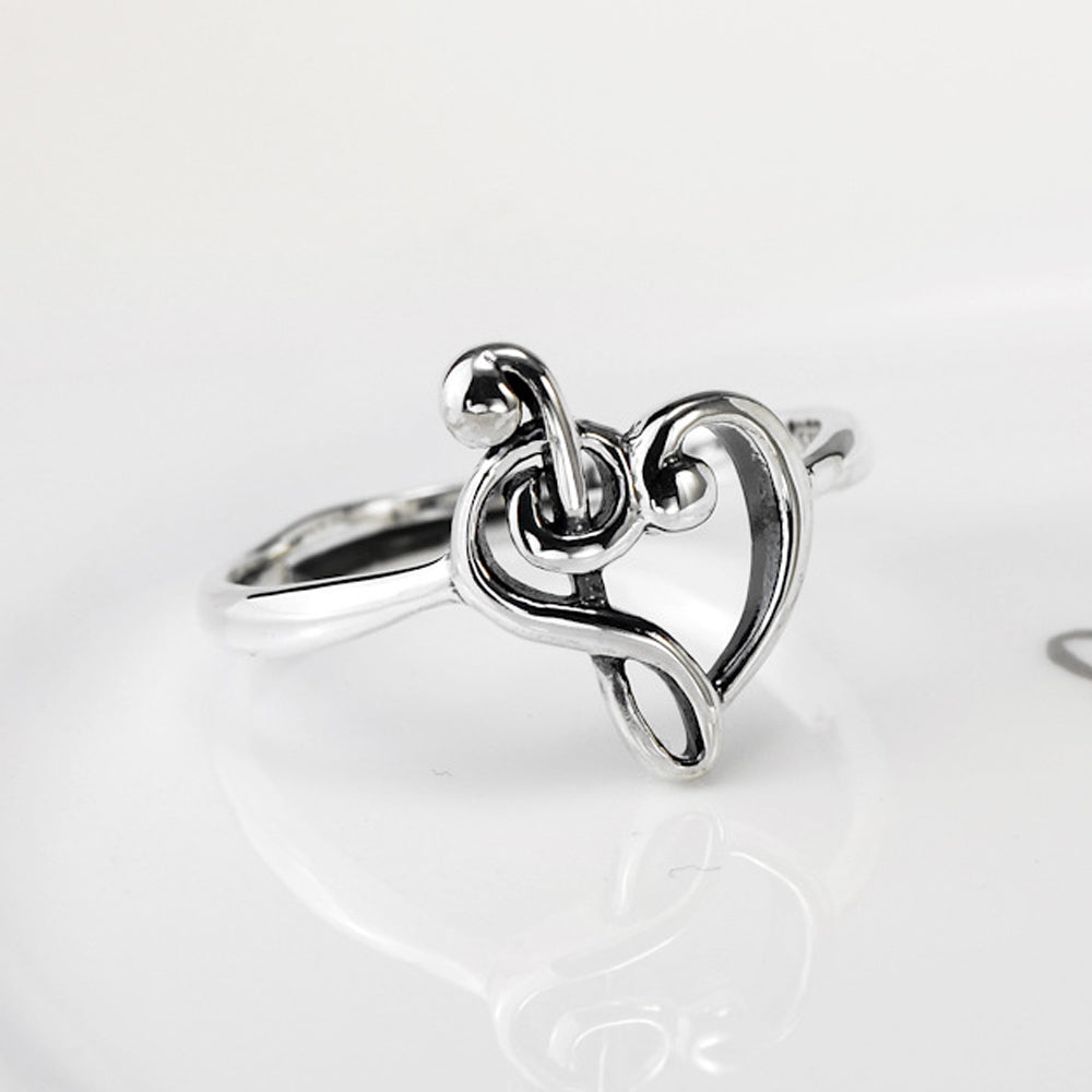 Silver Music Note Heart  Ring