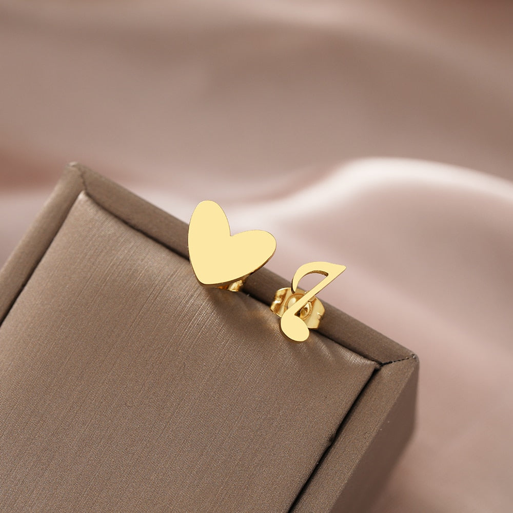 Music Quaver & Heart Stud Earrings