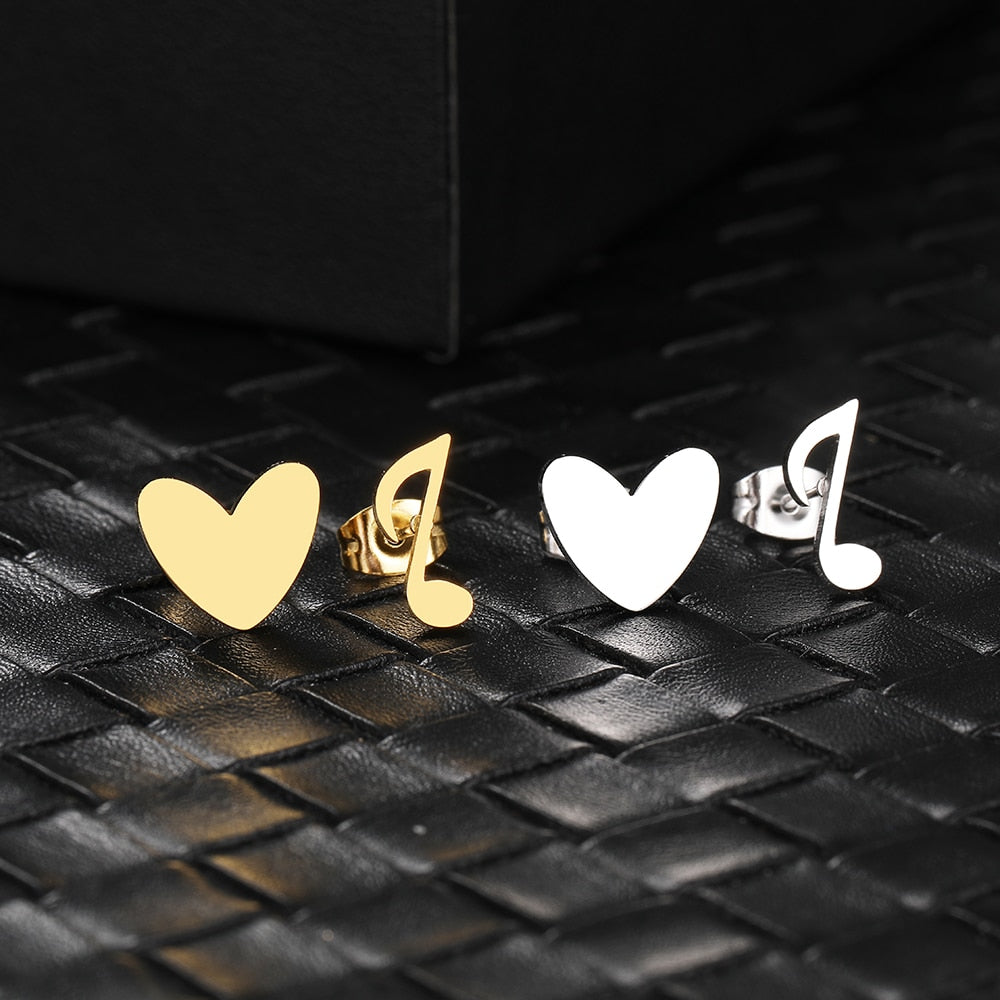 Music Quaver & Heart Stud Earrings