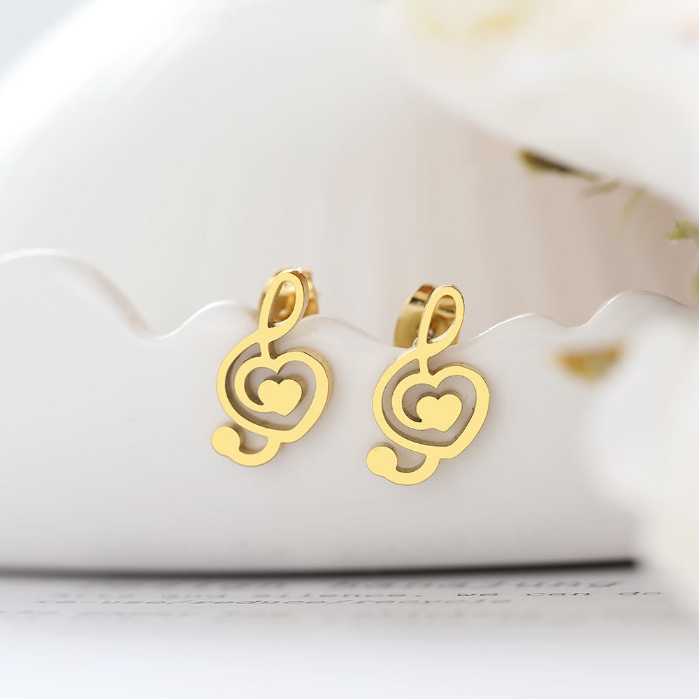 Music Treble Clef Heart Earrings