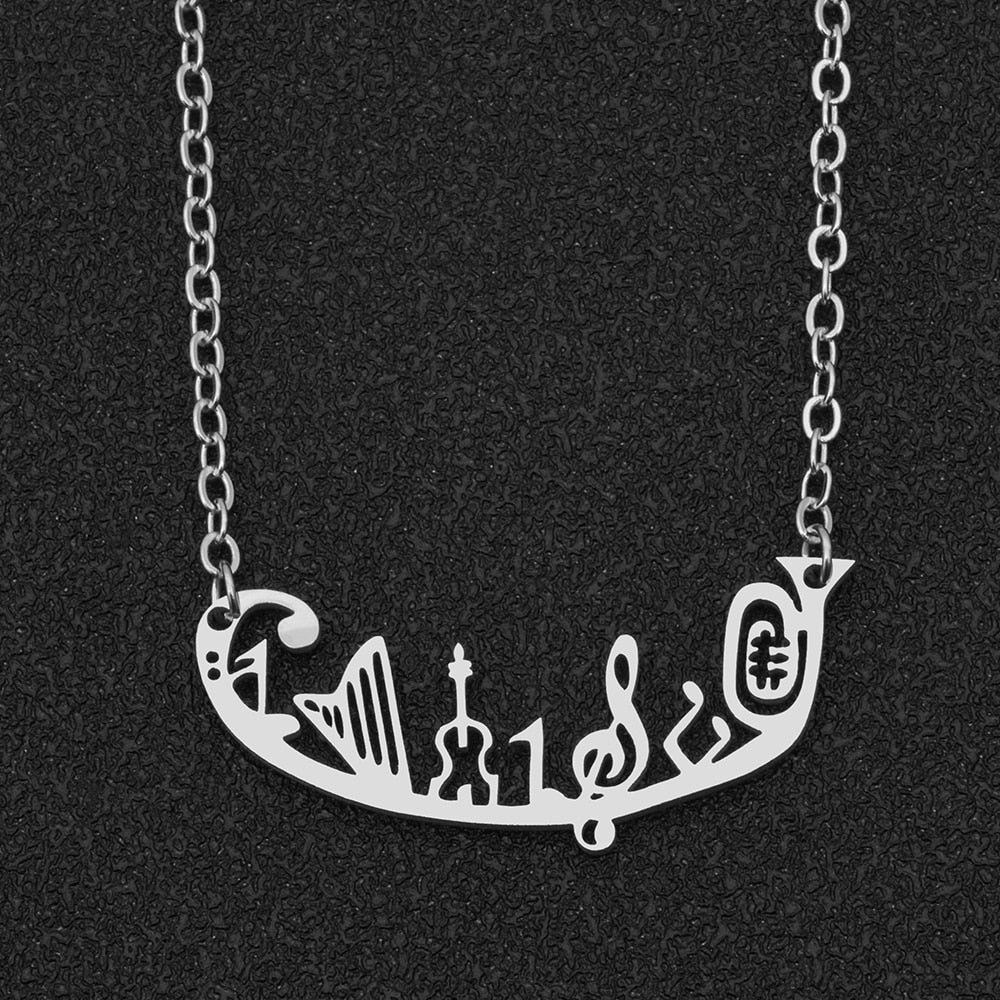Silver Music Instrument Necklace