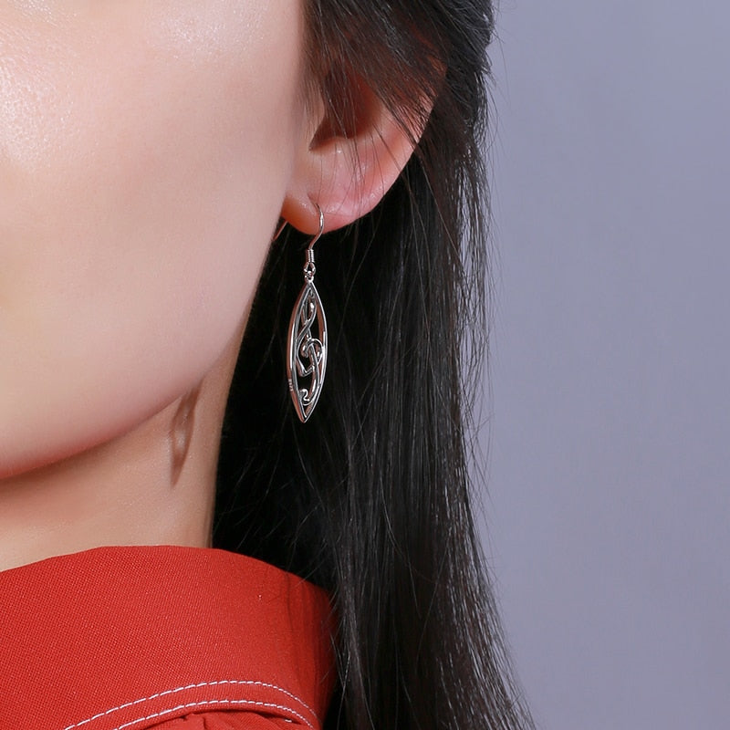Leaf Music Notes Drop Earrings