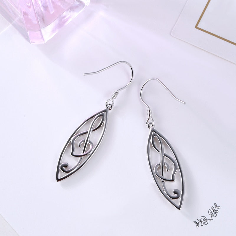 Leaf Music Notes Drop Earrings