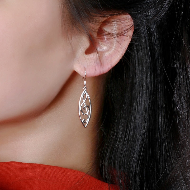 Leaf Music Notes Drop Earrings