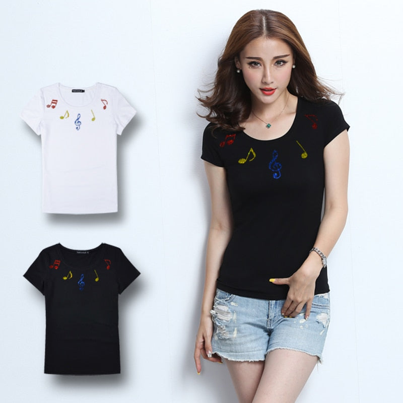 Music Print Crystal T-Shirt