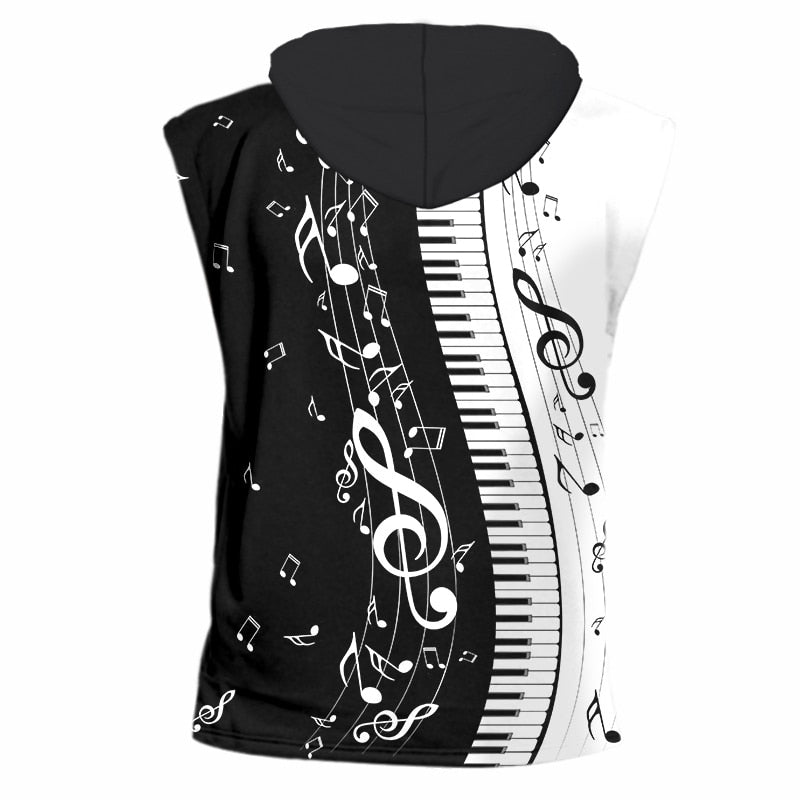 Music Notes Piano Sleeveless Hoodie