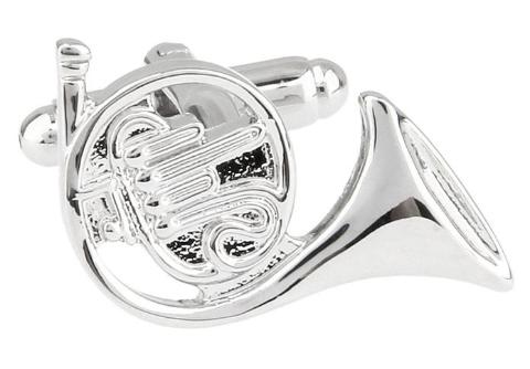 Silver French Horn Cufflink