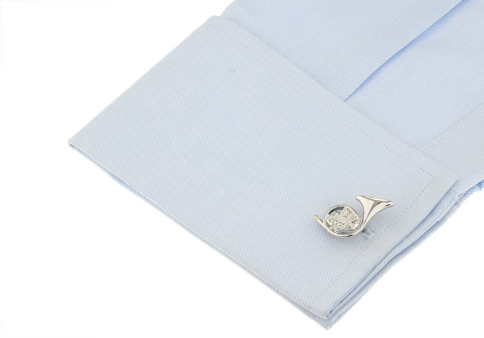 Silver French Horn Cufflink