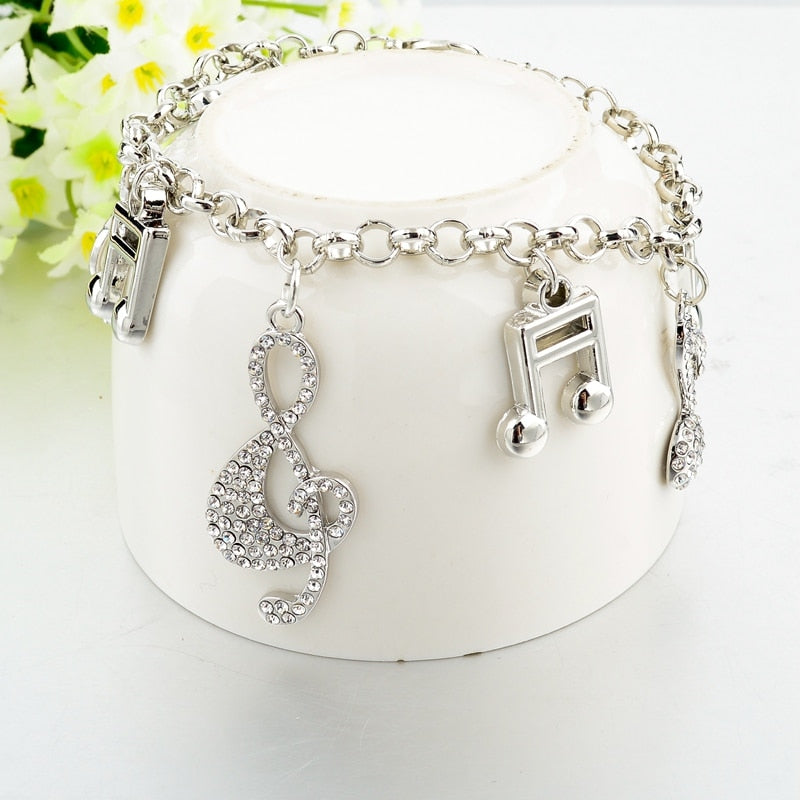 Crystal Music Notes Charm Bracelet