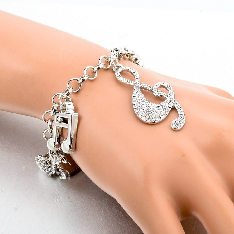 Crystal Music Notes Charm Bracelet