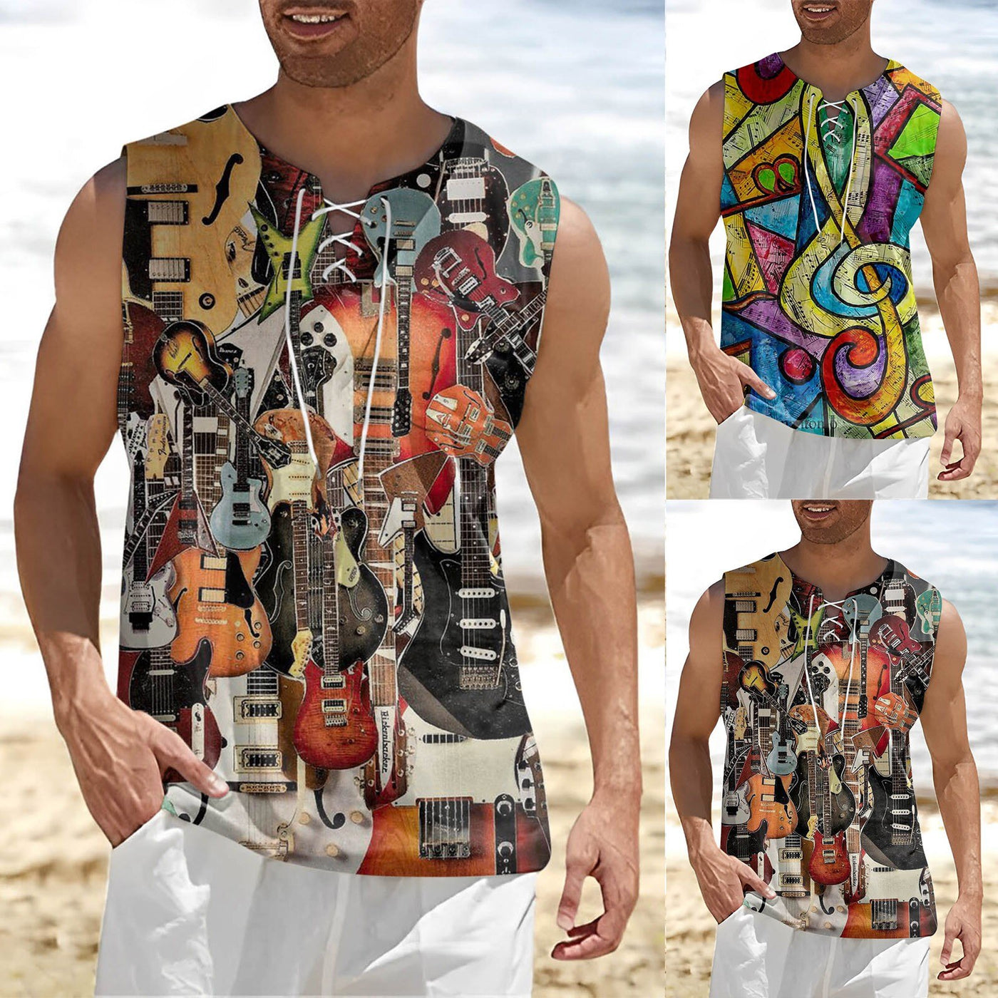 Music Guitar Drawstring Vest Shirt