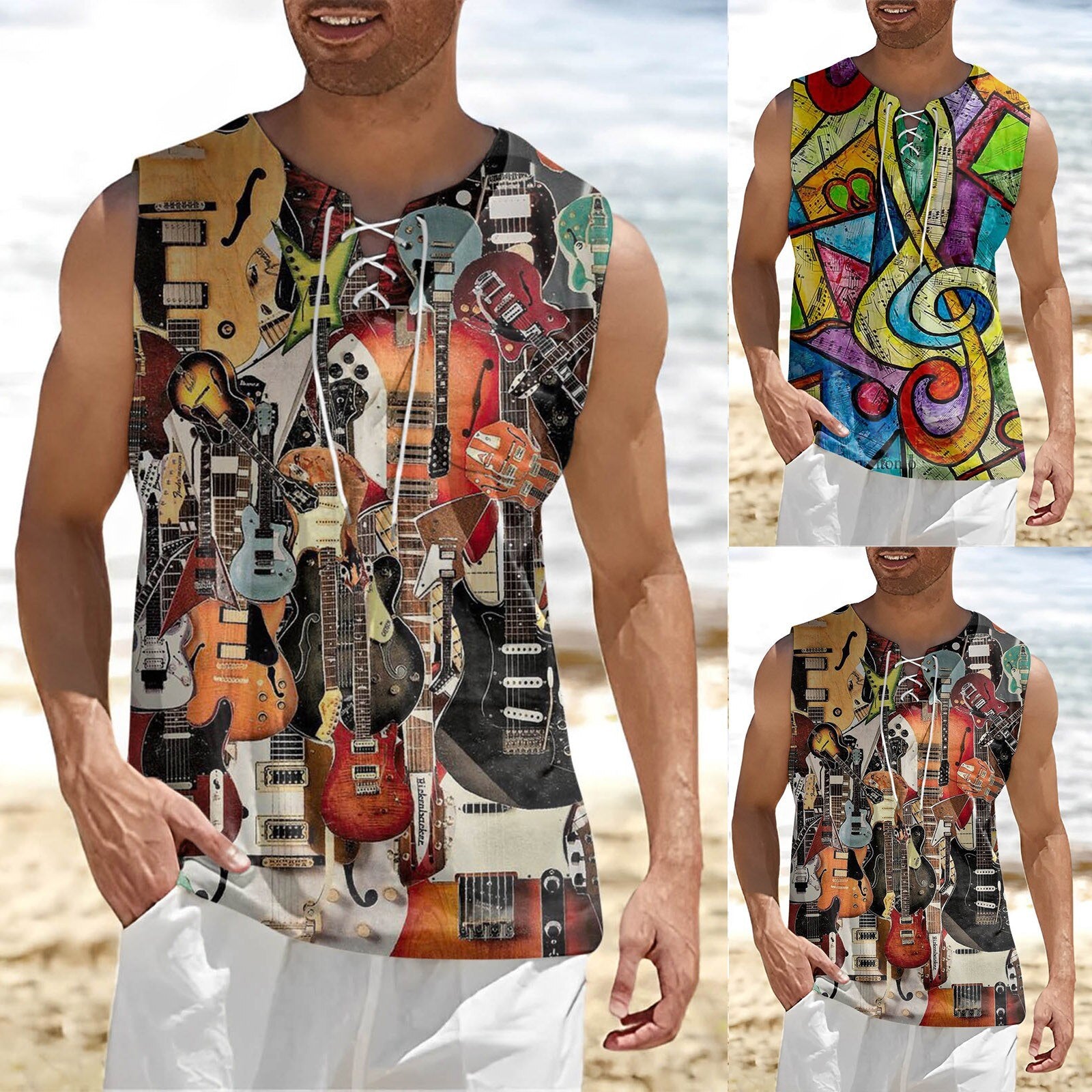 Music Guitar Drawstring Vest Shirt