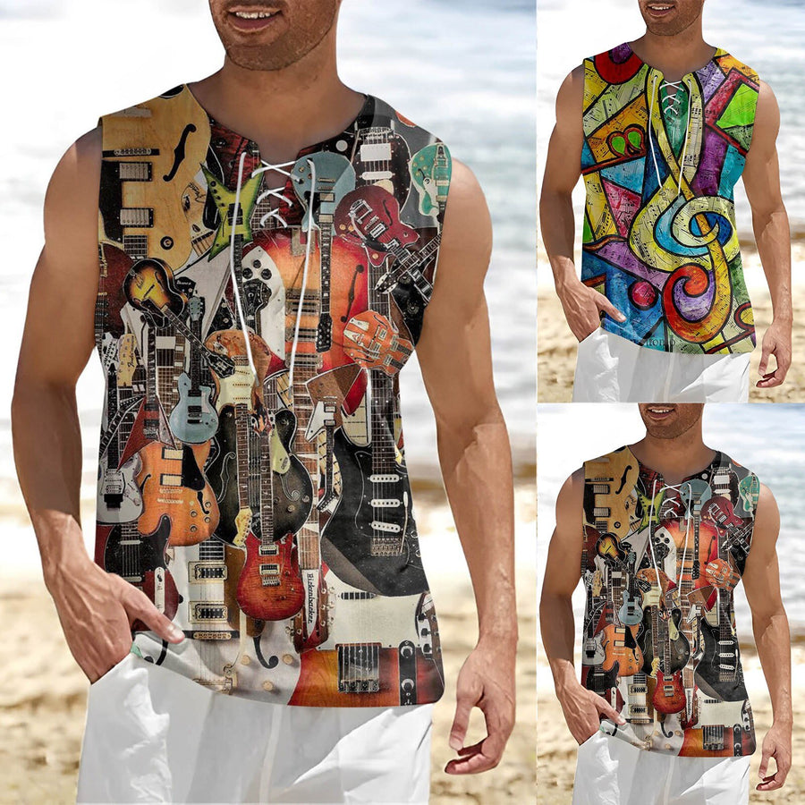 Music Guitar Drawstring Vest Shirt