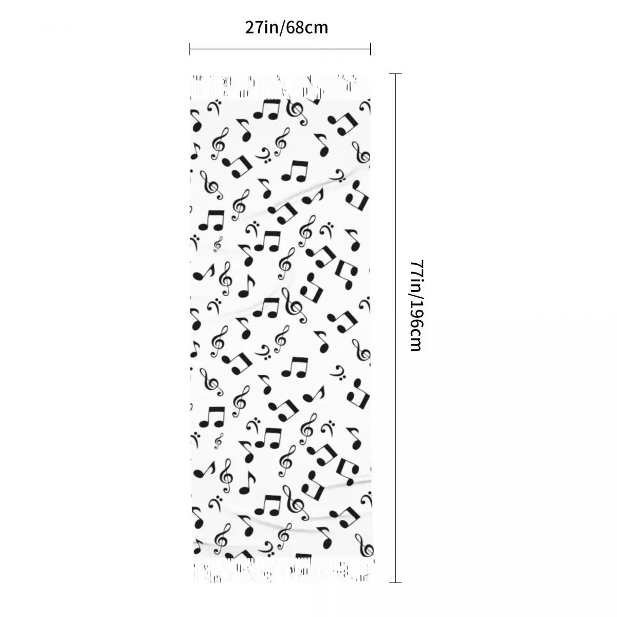 Random Music Notes White Tassel Scarf