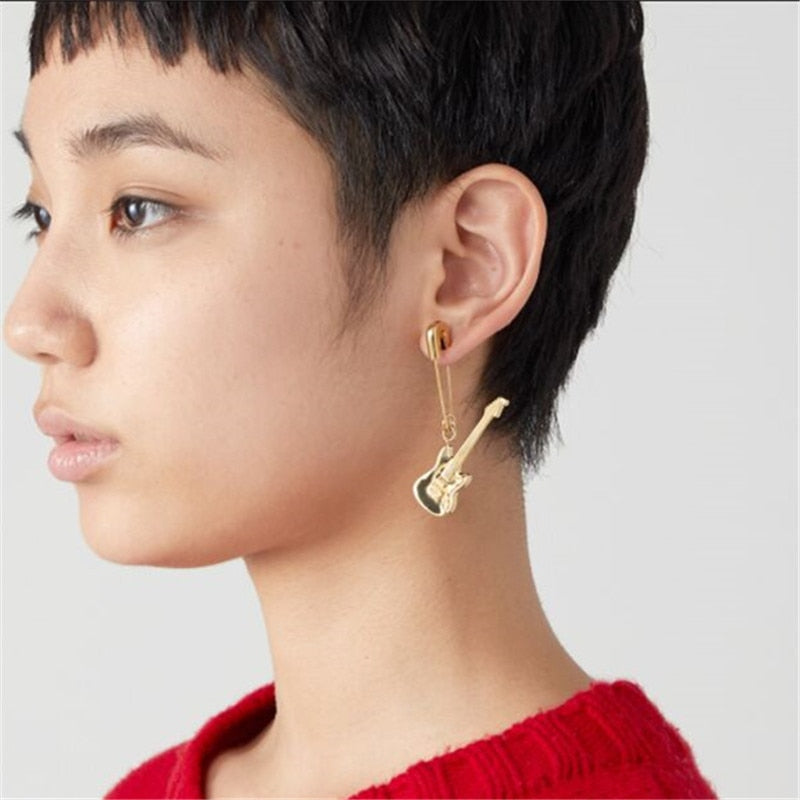 Pin Guitar Metal Dangle Earrings