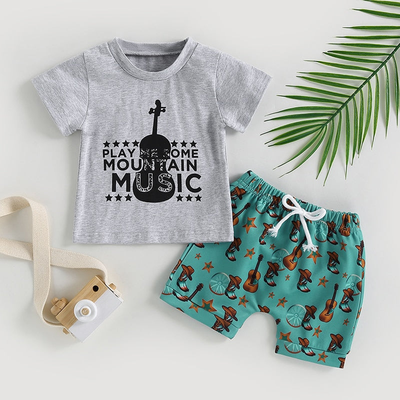 Guitar Print Toddler Baby T-shirt & Shorts