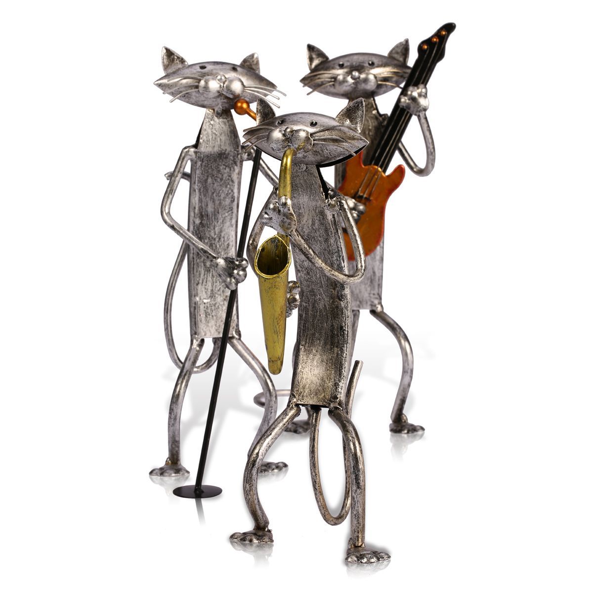 Guitar/Saxophone/Singing Cat Band Metal Figure