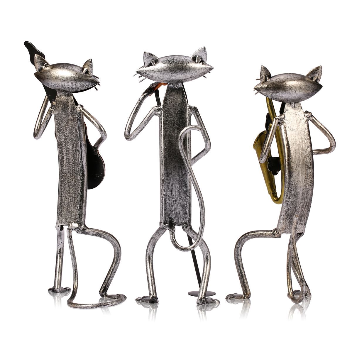 Guitar/Saxophone/Singing Cat Band Metal Figure