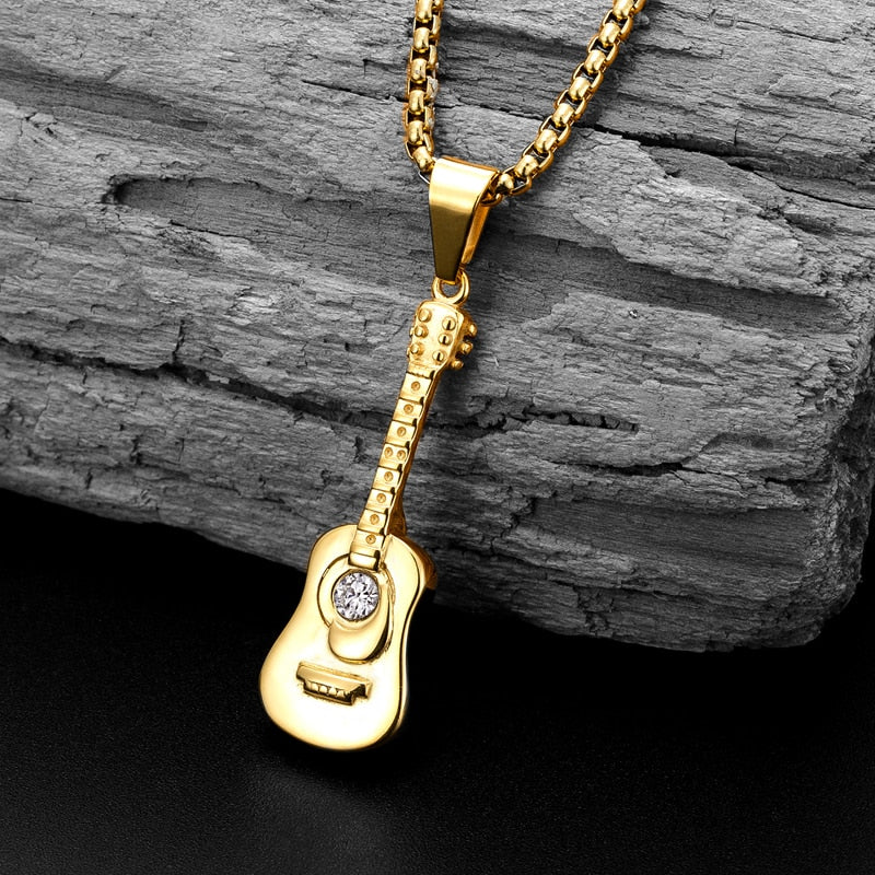 Guitar Rhinestone Pendant Necklace