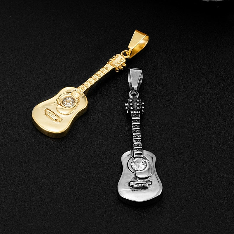 Guitar Rhinestone Pendant Necklace