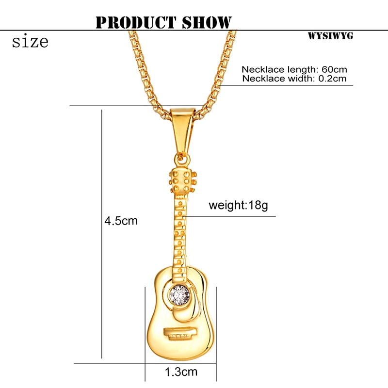 Guitar Rhinestone Pendant Necklace
