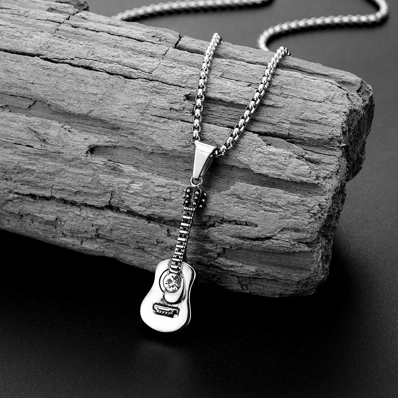 Guitar Rhinestone Pendant Necklace