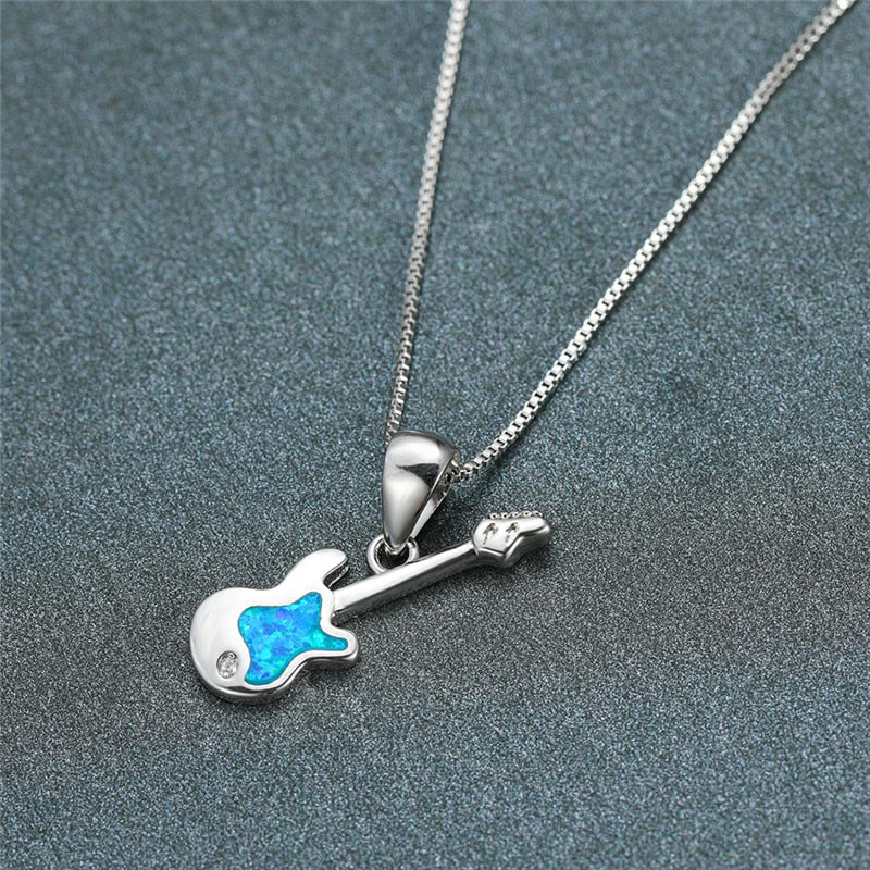 Guitar Blue Opal Pendant Necklace