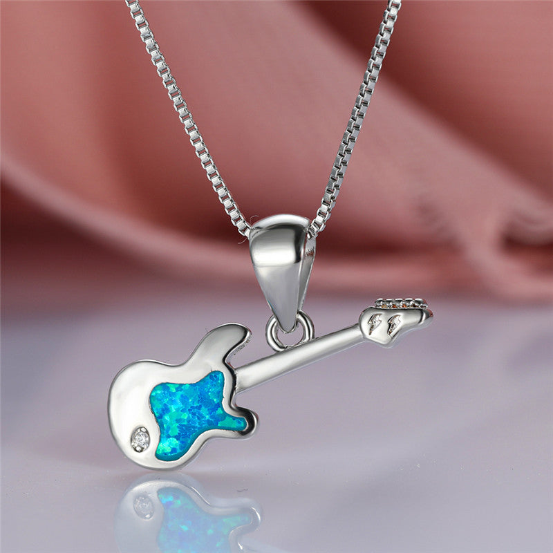 Guitar Blue Opal Pendant Necklace