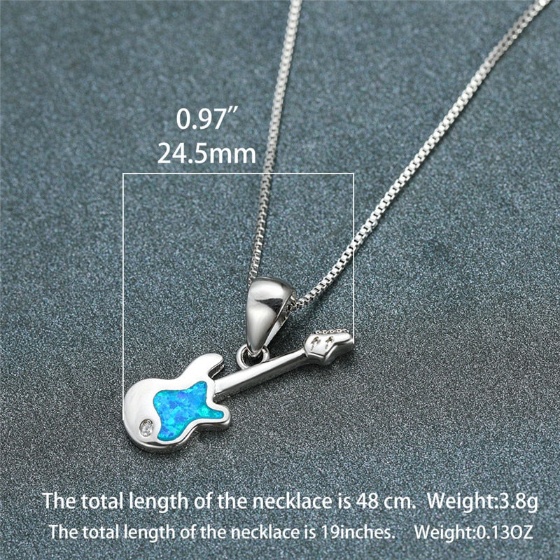Guitar Blue Opal Pendant Necklace