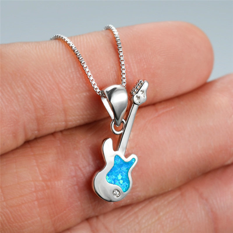 Guitar Blue Opal Pendant Necklace