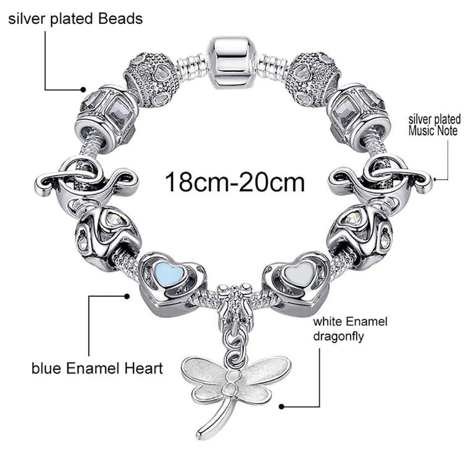 Music Notes Dragonfly Charms Bracelet