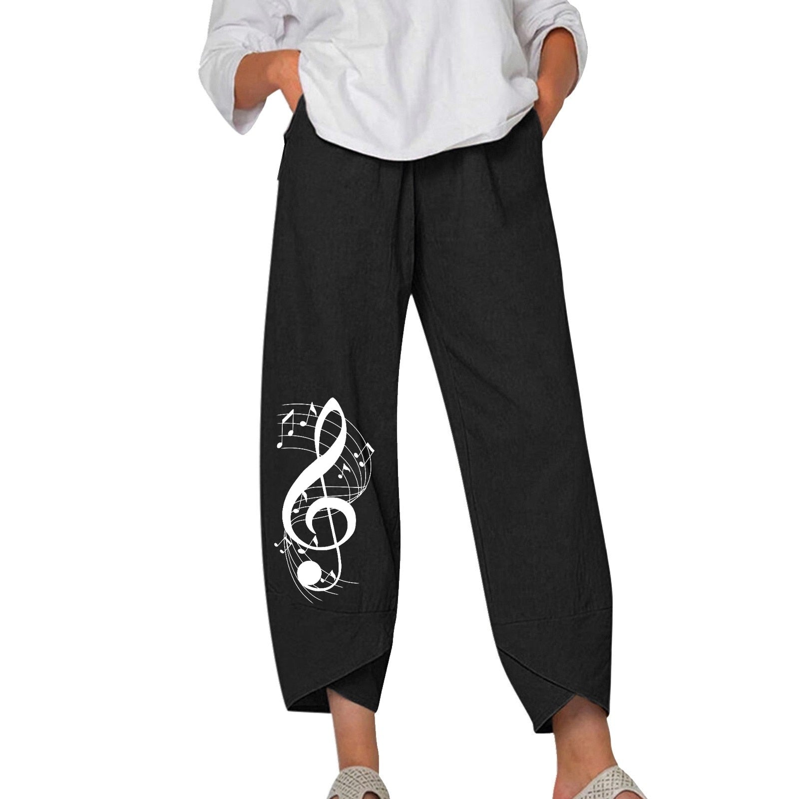 Music Note Elastic Harem Pants