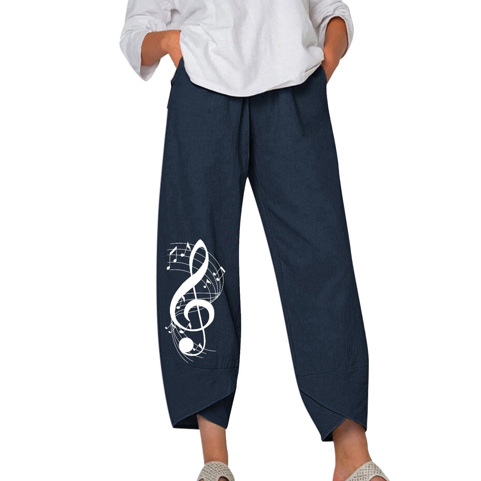 Music Note Elastic Harem Pants